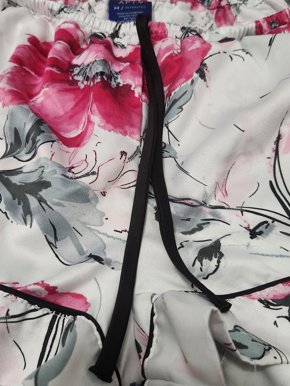 APT. 9 Satin Pajama Short Set Contrast Piping Romantic Floral M - Picture 14 of 16